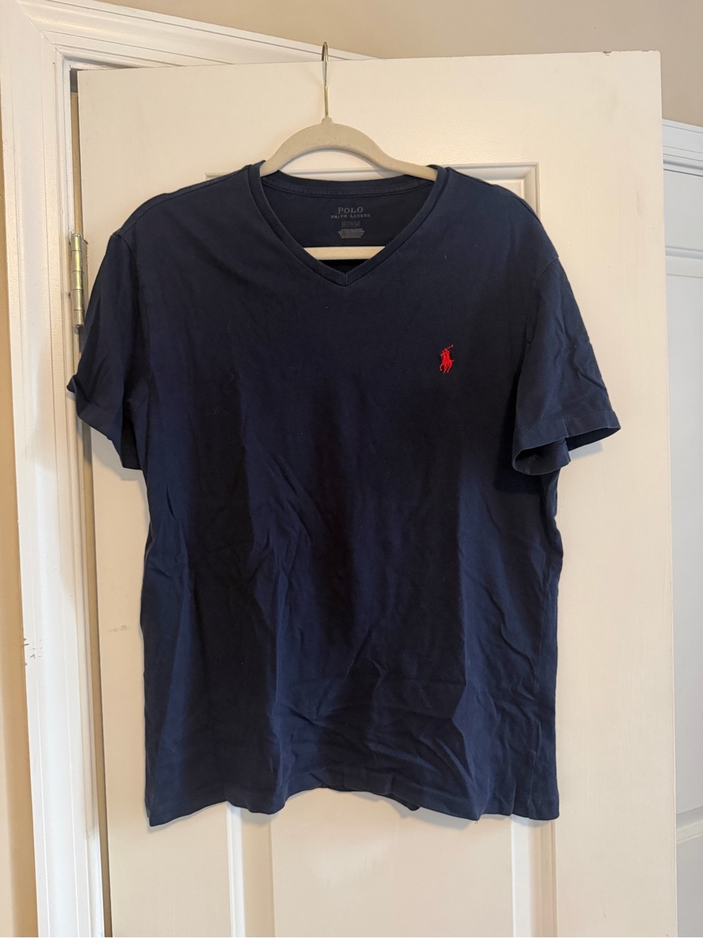 Ralph Lauren Navy V-Neck T-Shirt with Red Polo Logo